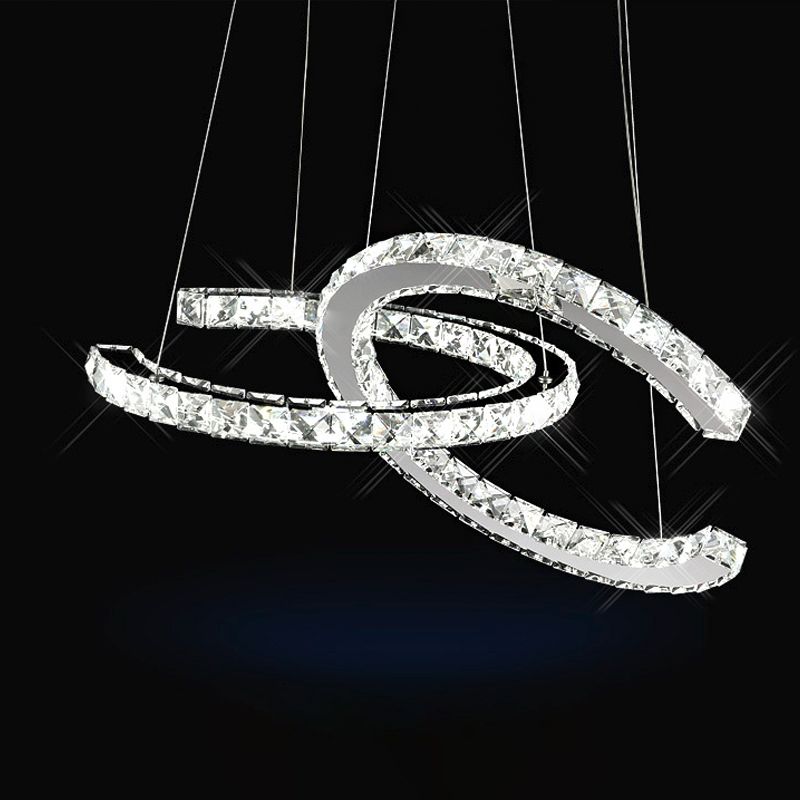 Simplicity LED Hanging Ceiling Lamp Stainless-Steel C-Shape Multi Pendant with Crystal Shade in Warm/White Light