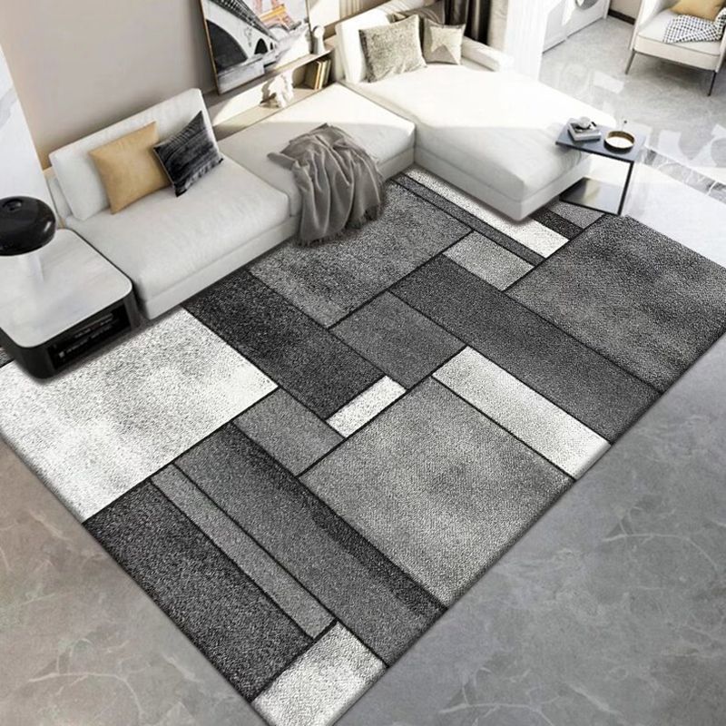 Dark Gray Modern Rug Polyester Geometric Print Rug Washable Rug for Living Room