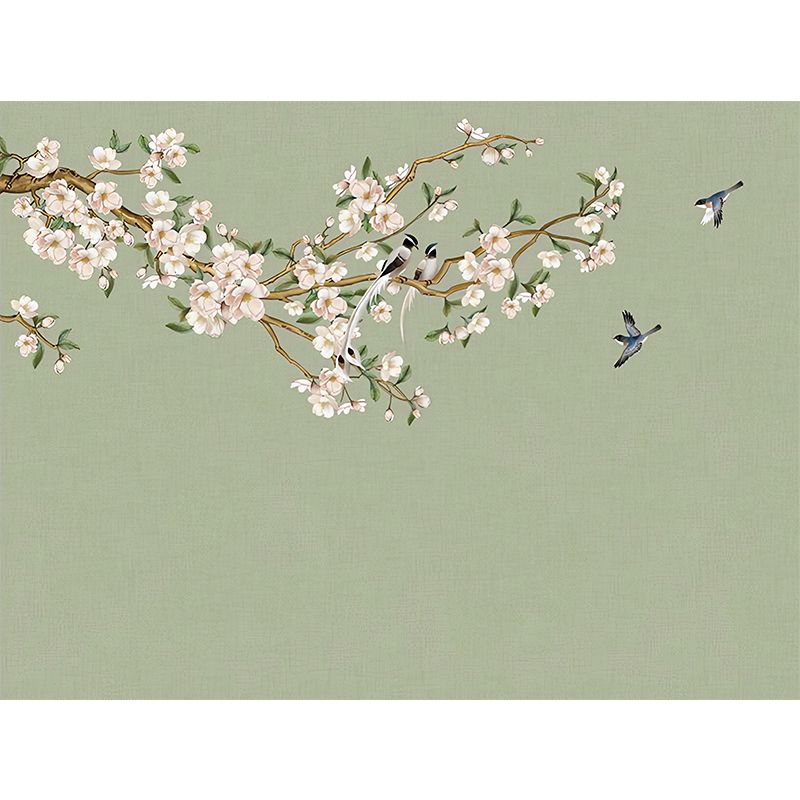 Extra Large Peach Flower Mural in Pink and Green Non-Woven Wall Art for Guest Room, Custom-Printed