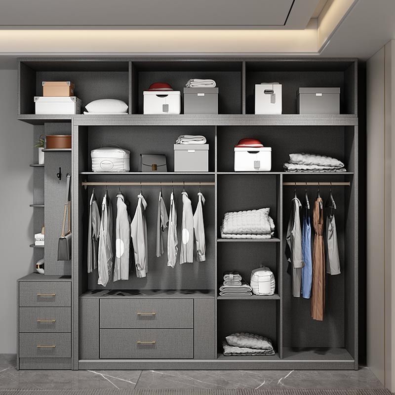 Contemporary Glass Wardrobe Gray Colour Wardrobe Closet with Garment Rod