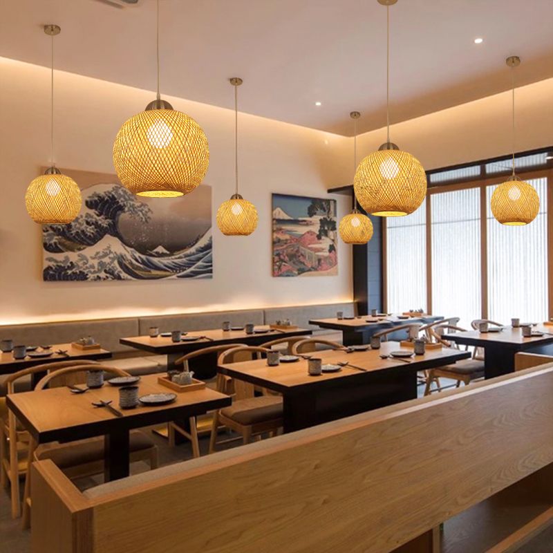 Globe Suspension Anhänger zeitgenössischer Bambus 1 Lampenholz Hanging Light Kit, 12 "/14" breit