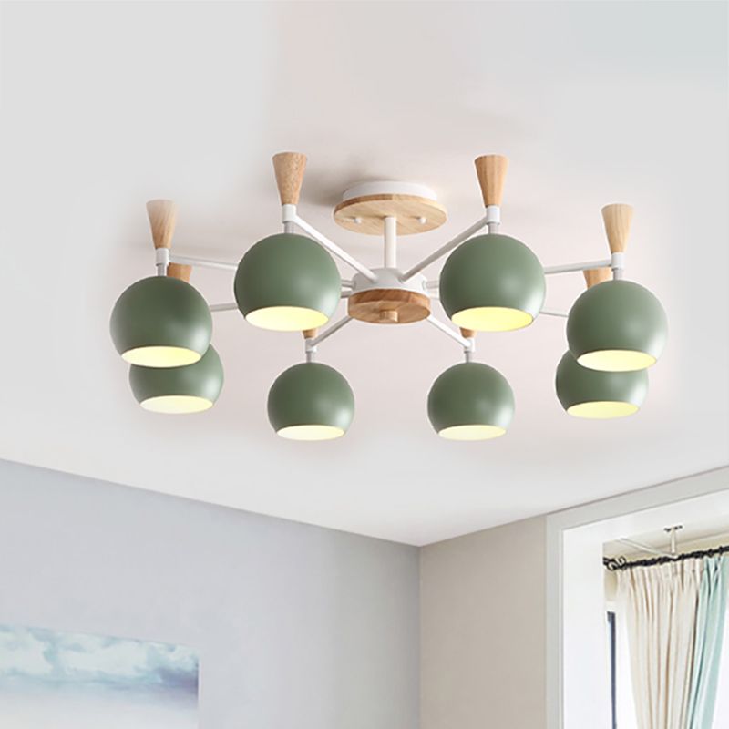 Macaron 3/6/8-Light Ceiling Lamp with Acrylic Shade Pink/Yellow/Blue Dome Semi Flush Pendant