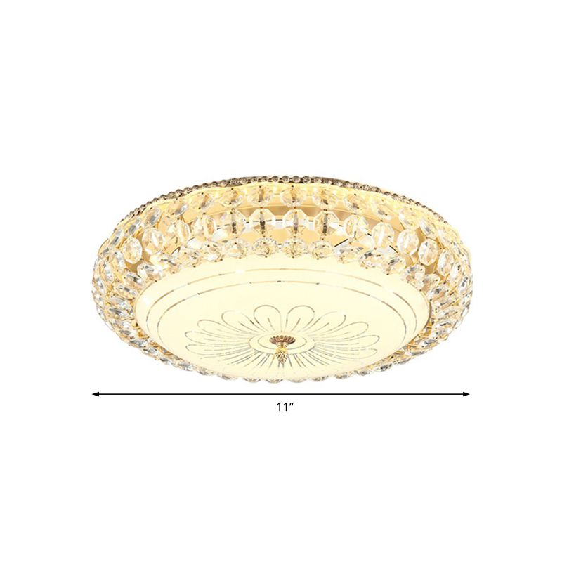 Lámpara empotrada de techo redonda LED de vidrio esmerilado contemporánea con cristal K9 en dorado, 12"/16" de ancho