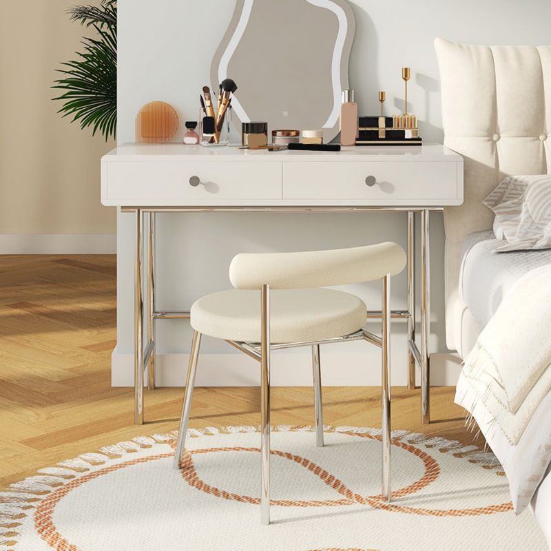Black/White Contemporary Vanity 2 Storage Drawers with Padded Stool