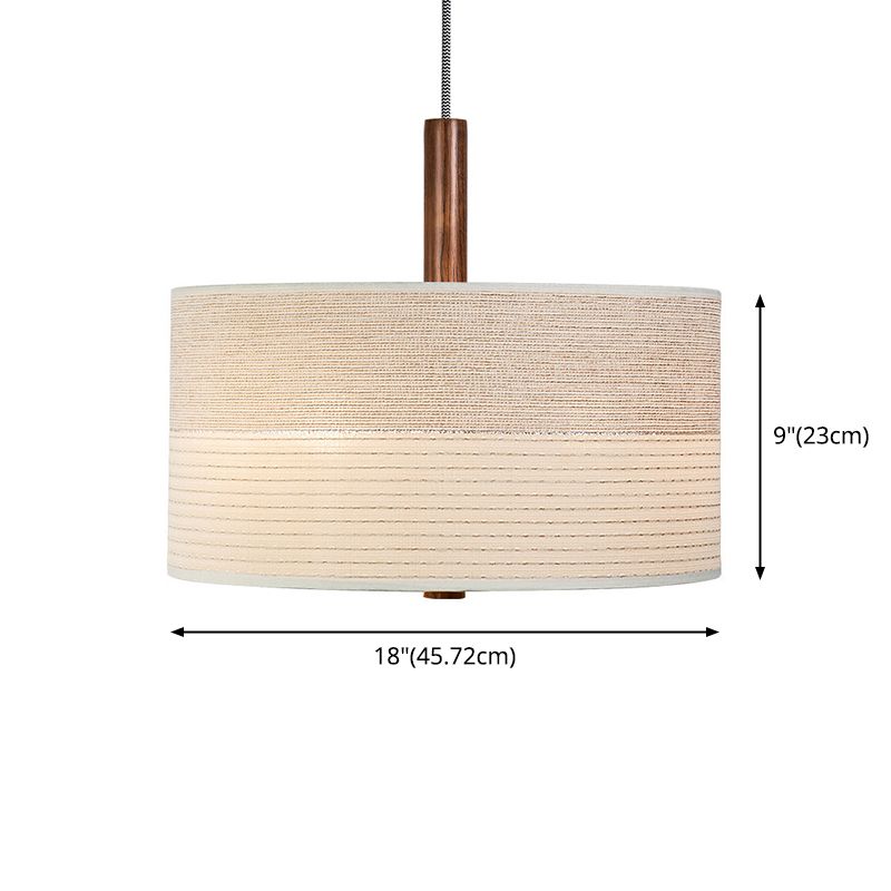 Modernism Drum Chandelier , Cotton And Linen Shade, Adjustable Chain with Wood Accents