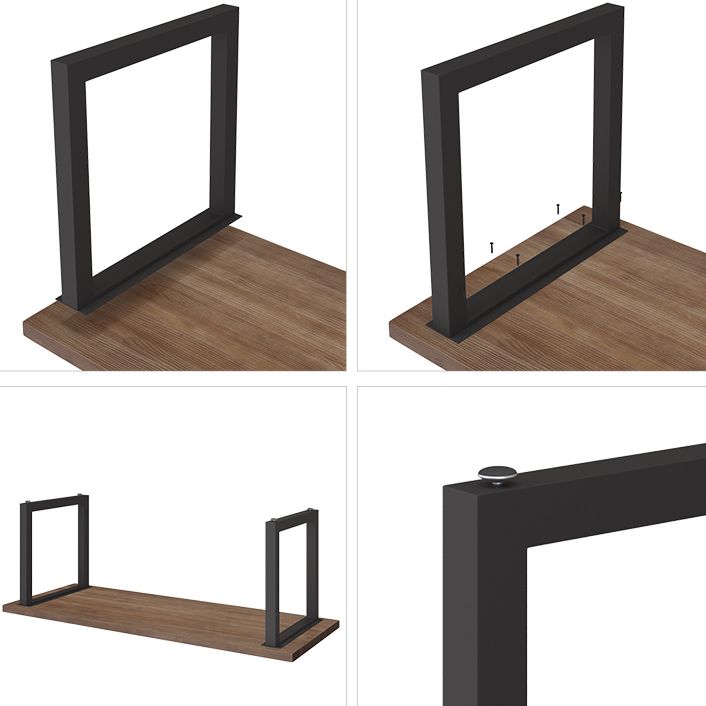 Modern Rectangular Writing Desk Brown Pine Wood Top Black Base Desk