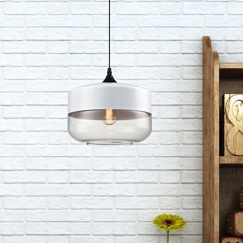 5 "/ 7" / 8 "de large tambour / cylindre / pot transparent en verre transparent pendant moderne 1 clair de suspension blanche / noir clair