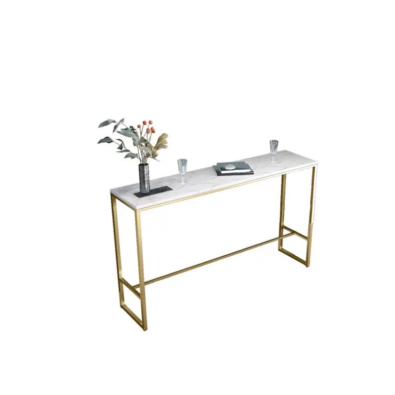 Glam Bar Height Table White Faux Marble Top Bistro Bar Table with Metal Base