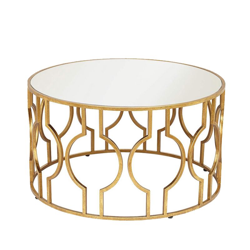 Contemporary Round Glass Coffee Table Brass Metal Frame 1 Single Cocktail Table