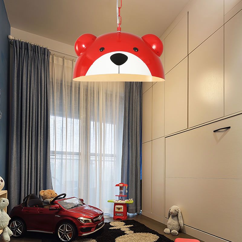 Metallic Dome Pendelleuchte Kinder Kinder 1 hellrot/gelbe hängende Lampe mit Bären Design für Kinder Schlafzimmer