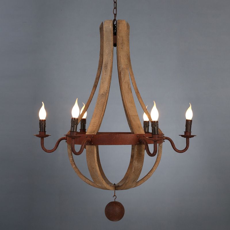 Massivholz Traditioneller Kronleuchter Rost Candlestick Lampenhalter Vintage -Beleuchtung Anhänger mit dekorierter Eisenanhängerkugel