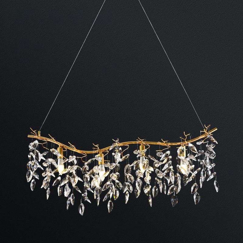 Crystal 4 / 8 - Light Kitchen Island in Gold and Clear Minimalist Ceiling Pendant Lighting