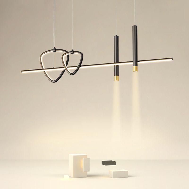 Linear Shape Island Lighting Ideas Contemporary Style Metal Island Pendants in Black