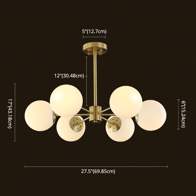 Gold Nordic Style Full Brass Lighting Fixture White Glass Ball Shade Molecular Large Chandelier