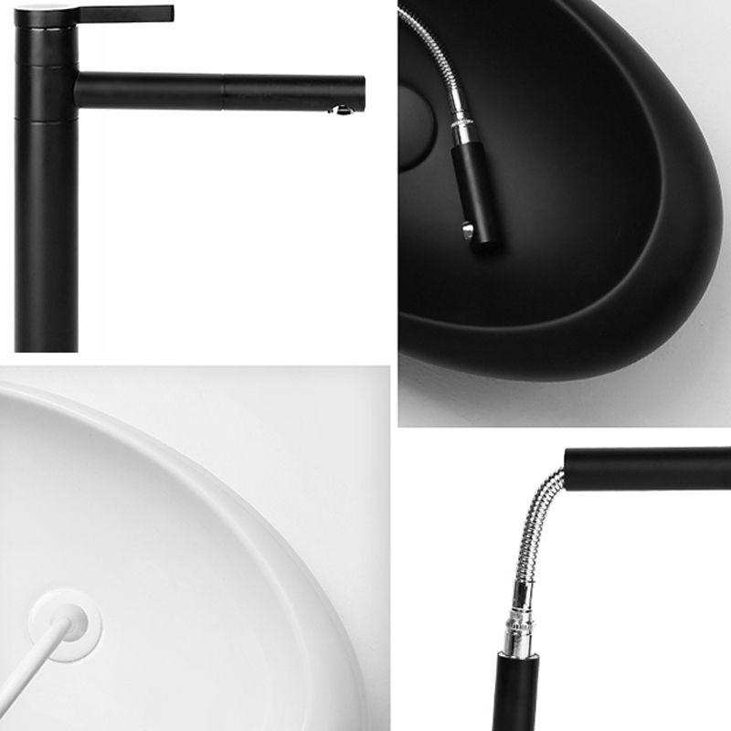 Modern Bathroom Sink Porcelain Oval with Pop-Up Drain and Faucet Vessel Lavatory Sink