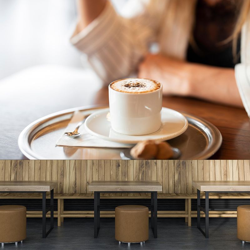 Customized Cappuccino Coffee Mural Wallpaper Stain Resistant Wall Covering for Coffee Shop