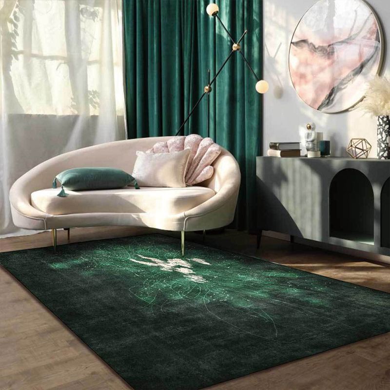 Nordic Abstract Rug Green Polyester Rug Machine Washable Non-Slip Area Rug for Bedroom