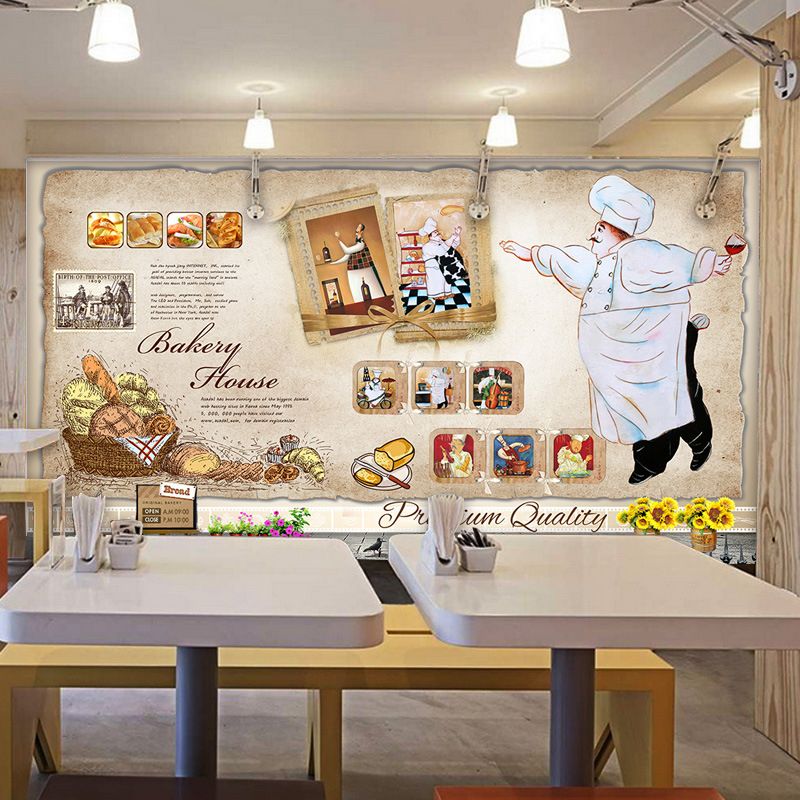 Simple Drinks and Food Mural Wallpaper for Restaurant, Personalized Size Available