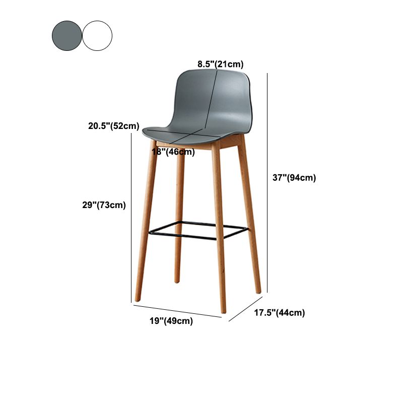 Modern Low Back Stool Plastic Footrest Bar Stool with Solid Wood Legs