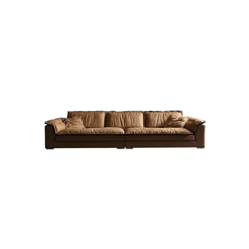 Modern Faux Leather Brown Sofa Pillow Top Arm Cushions Sofa & Chaise