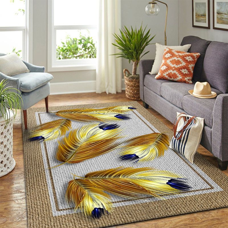 Gold Modern Rug Polyester Feather Rug Stain Resistant Rug for Home Decor