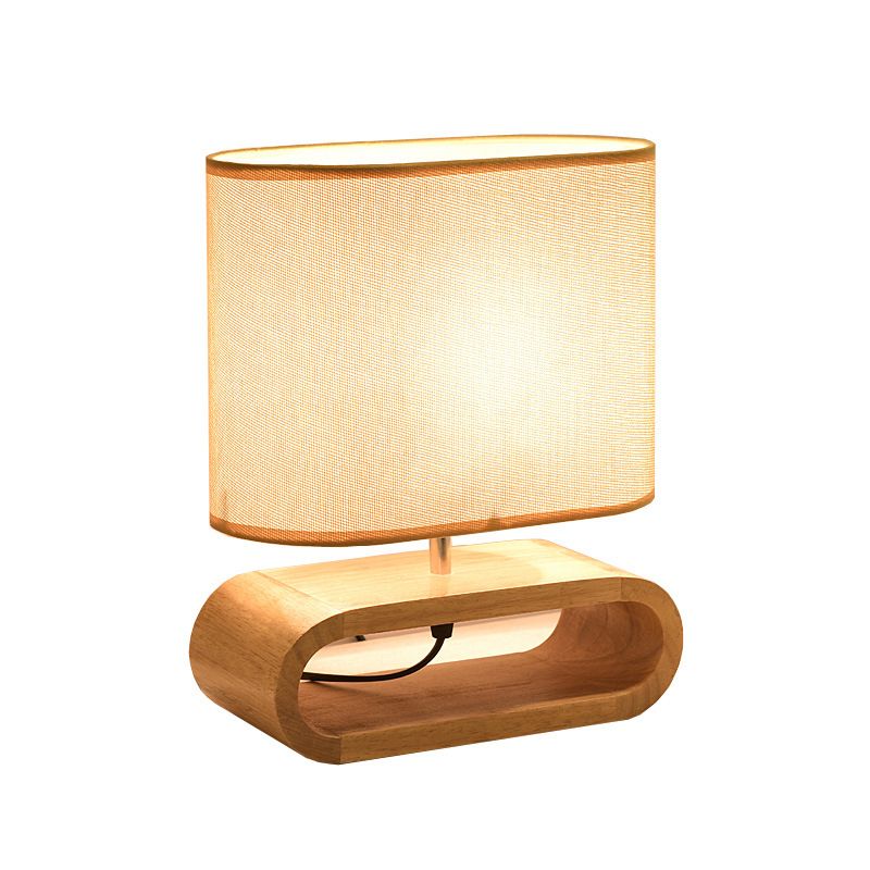 Stile nordico Lampade oblunga in legno da comodino a 1 lucciola con tonalità in tessuto