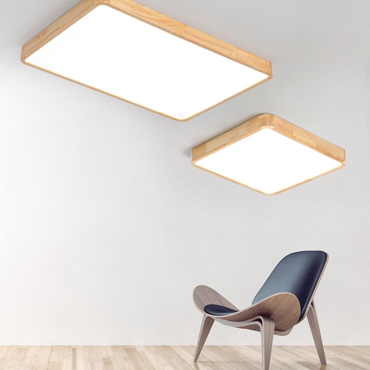 Wood Rectangular Ceiling Flush Mount Light Nordic LED Acrylic Flushmount Lighting Fixture