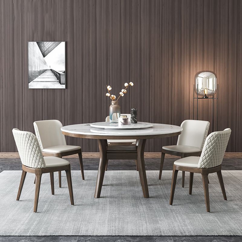 Modern Rotatable Round Table Set 1/4/5/6/7 Pieces Artificial Marble Top Round Table Set