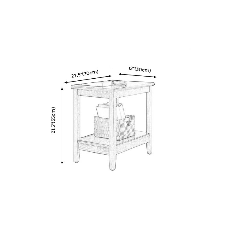 Traditional Rectangular Double Tier Side Table Wood 4 Legs End Table with Shelf