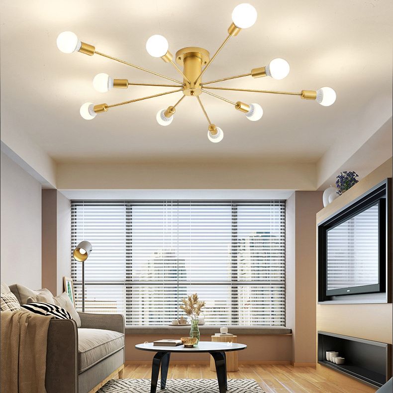 Lacquered Ceiling Light in Industrial Retro Style Sputnik Metal Semi Flush Mount for Bedroom