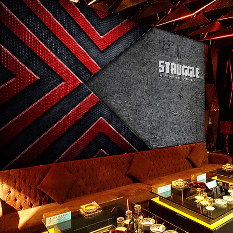 Big Cement and Letter Mural Wallpaper Industrial Cool 3D Effect Wall Art in Grey and Red