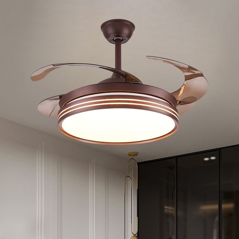 Drum 4 lame semifulto lampada a montaggio moderno caffè metallico/bianco/oro a led a led lampada, larga 42 "