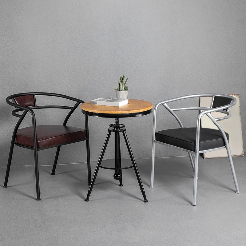 Industrial Metal Frame Dining Chair Upholstered Faux Leather Dining Arm Chair