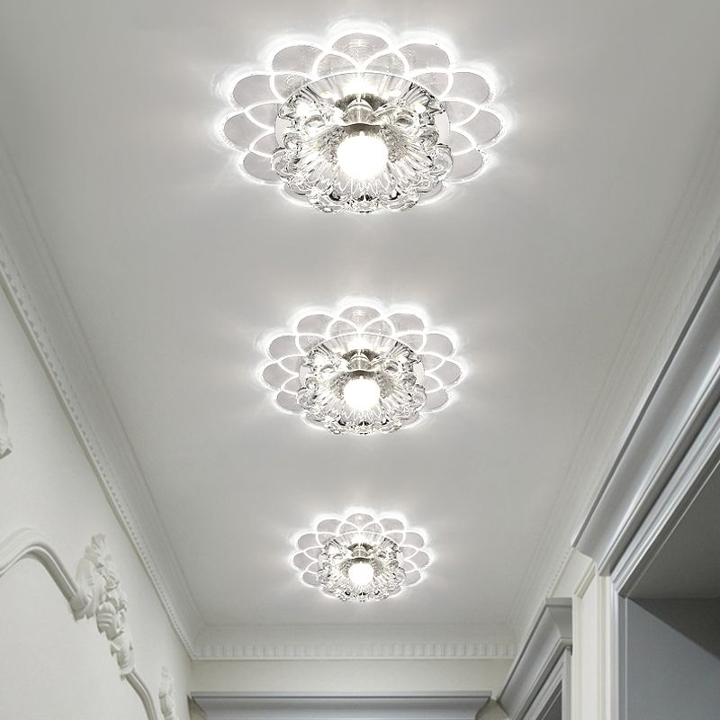 Contemporary Floral Flush Ceiling Light Crystal Entryway LED Flush Mount Lighting in Clear