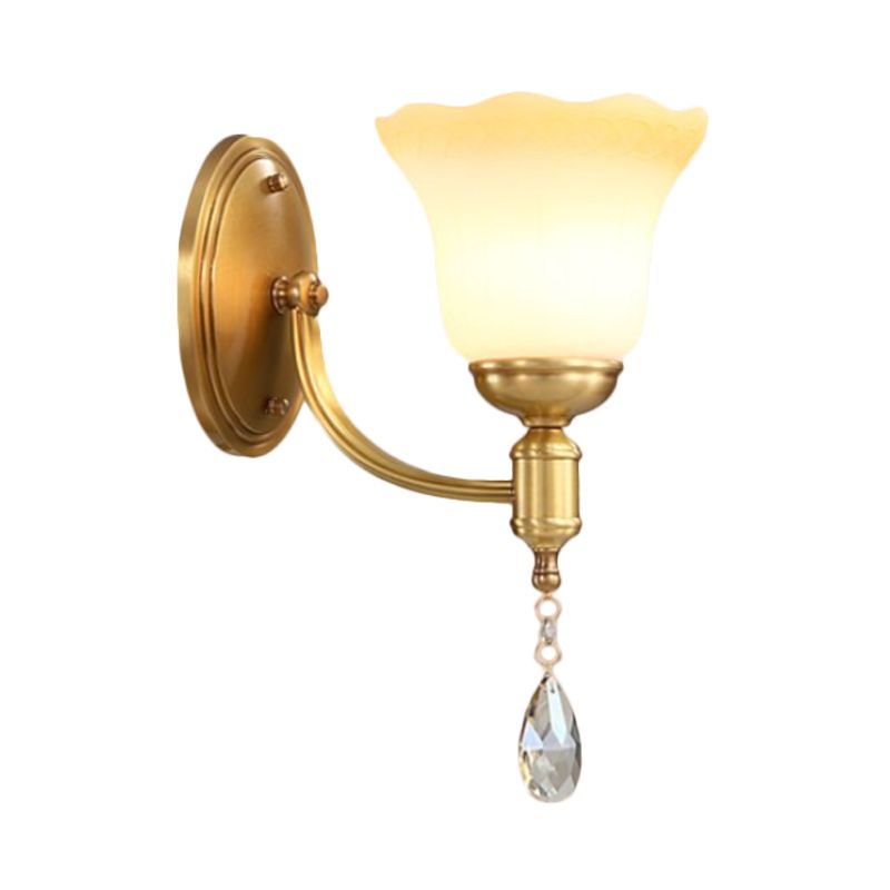 Bell Shade Bedroom Wall Mount Lamp Vintage Stylish Frosted Glass 1/2-Light Brass Finish Wall Sconce