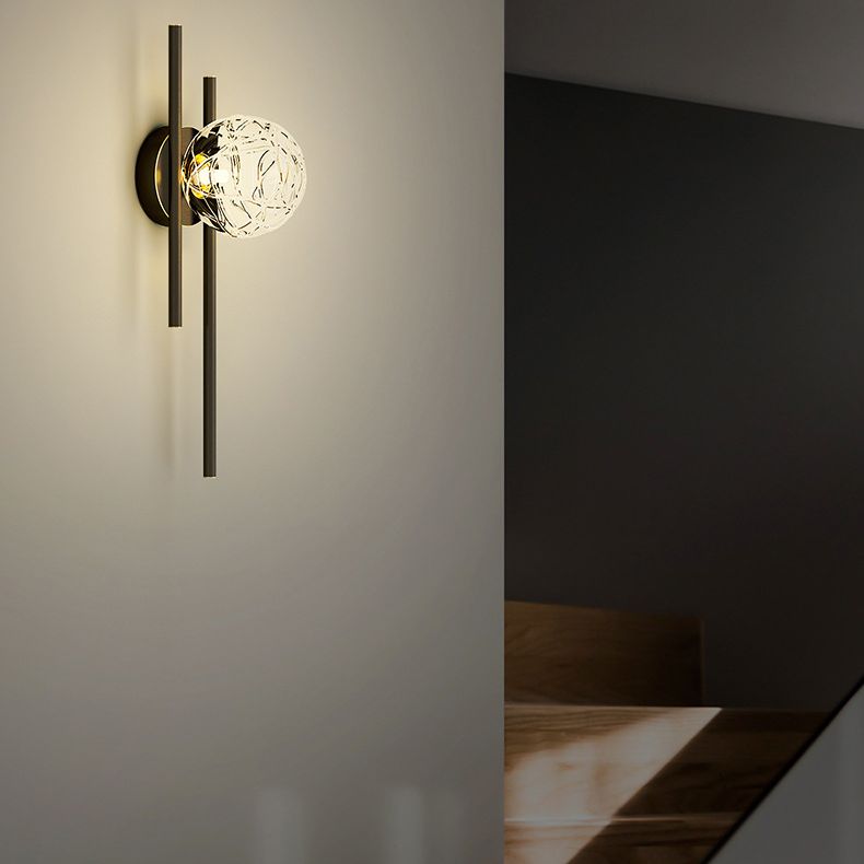 18" H Full Copper Wall Lamp Transparent Glass Globe Shade Nordic Style Metal Lines Sconce Lights for Bedroom