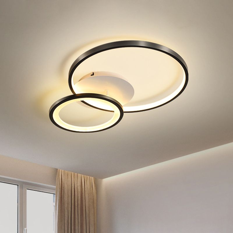 16"/19.5" Wide Ring Ceiling Mount Lamp Minimal Iron Bedroom LED Flush Mount in Warm/White Light, Black