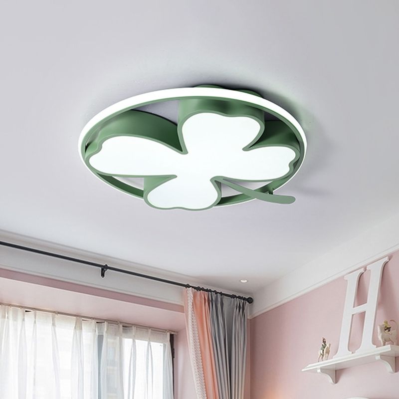 Clover Bedroom Flushmount Lighting Acrylic Led Creative Close to Ceiling Light in Black/Green