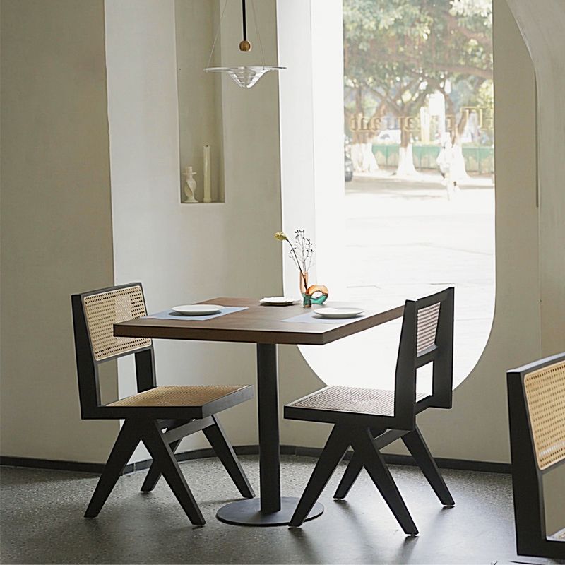 Silla auxiliar de comedor de madera tradicional, silla de comedor con respaldo de caña sin brazos (juego de 2)
