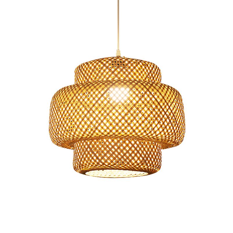 Layered Pendant Light Contemporary Bamboo Single-Bulb Restaurant Suspension Light Fixture