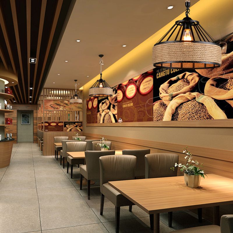 Industrial Rope Commercial Pendant Lighting Drum 1-Light Pendant Ceiling Lights