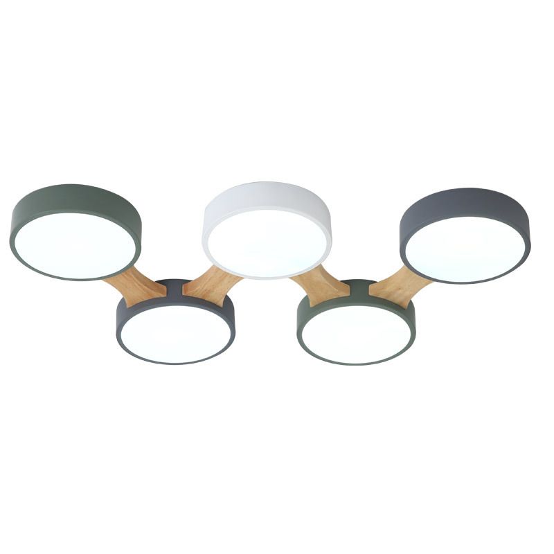 Circular LED Macaron Ceiling Fixture in Modern Creative Style Wooden Flush Mount with Acrylic Shade