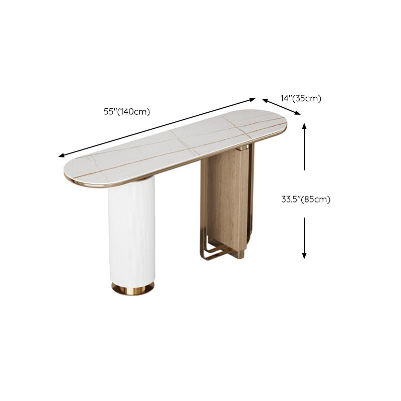 Glam White Oval Console Table Stone Console Sofa Table for Hall