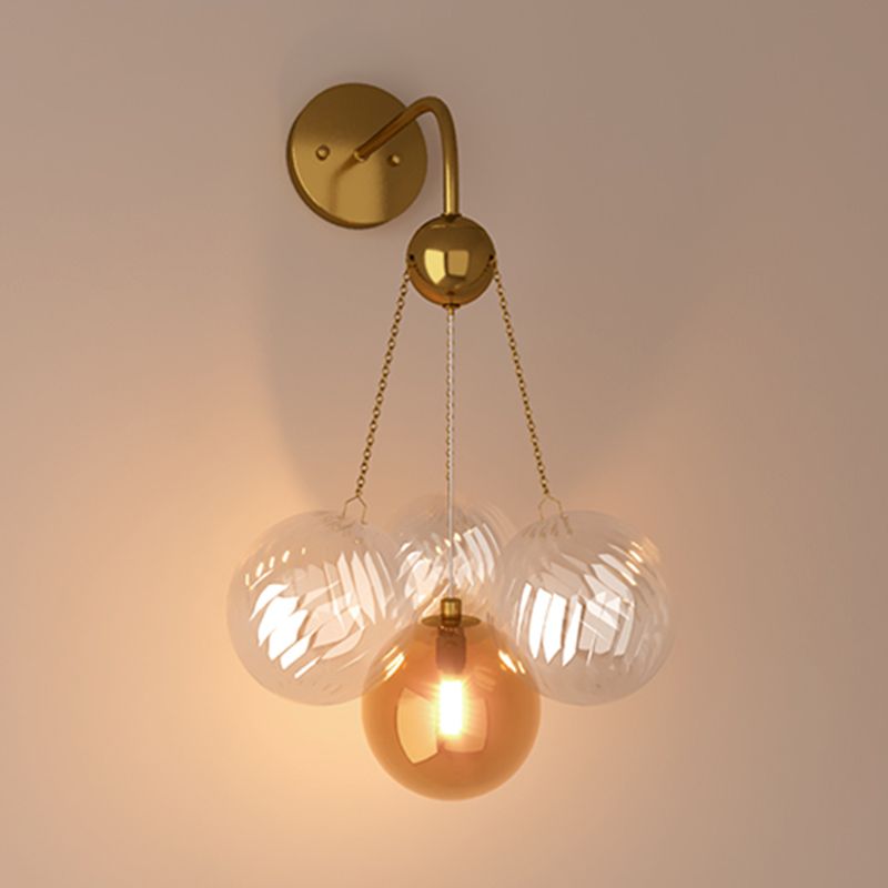 Modern Wall Sconce Ball Shape Metal Wall Light with Glass Shade for Bedroom