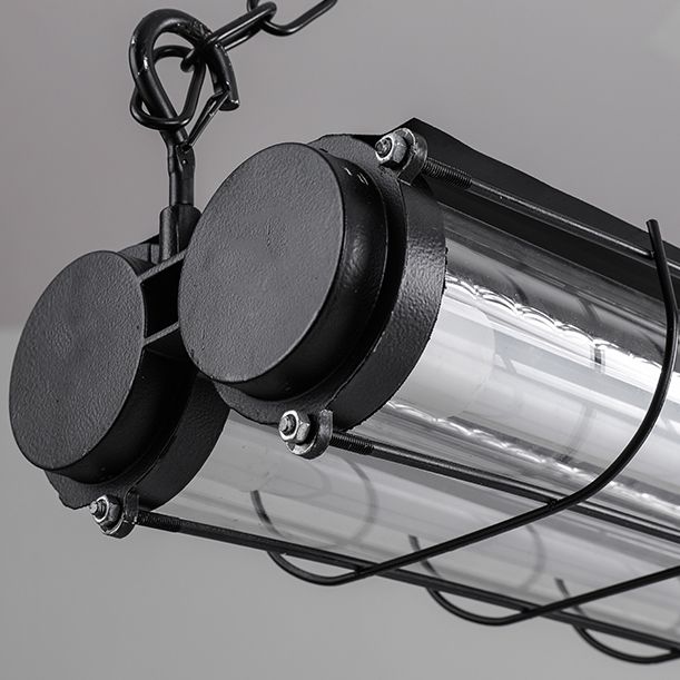 Black Metal Island Light Fixture Industrial Cylinder LED Hanging Lamp with Glass Shade