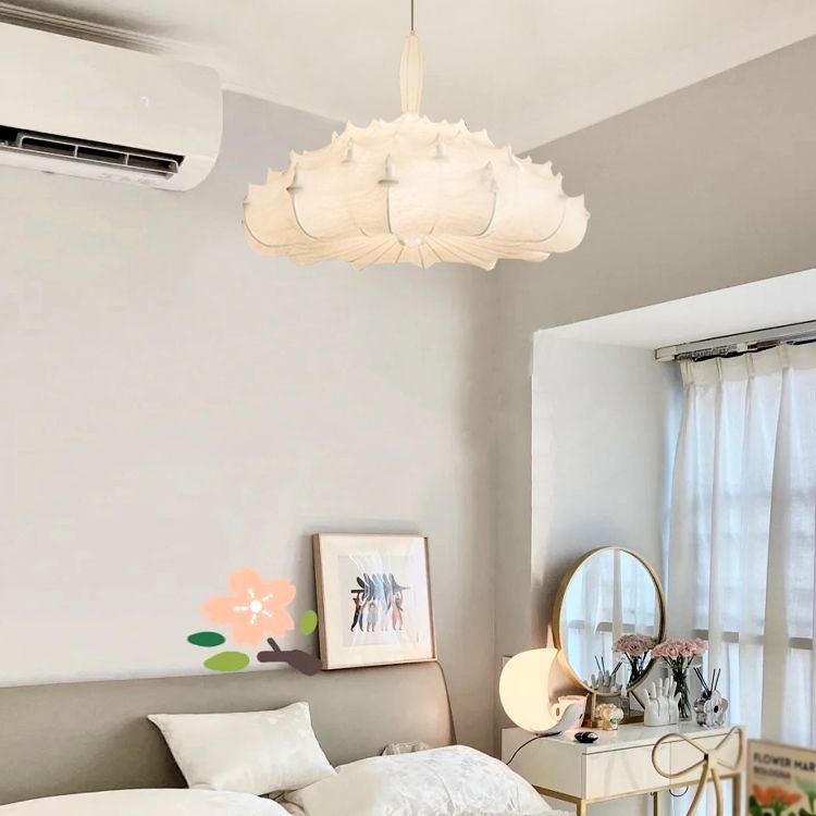 White Unique Hanging Lamp Fixtures in Modern Style 1-Light Silk Suspension Pendant