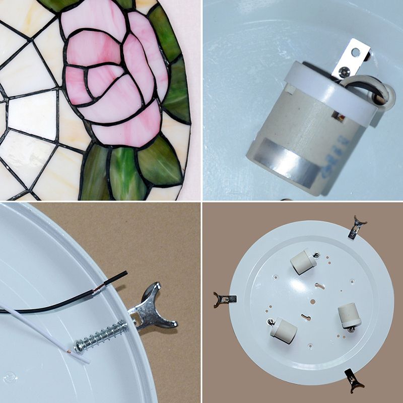 Bowl Shaped Flush Ceiling Light Stained Glass Tiffany Flushmount Lighting for Bedroom