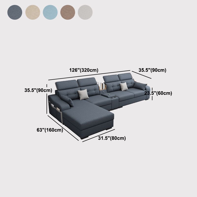 Cotton Blend Pillowed Back L-Shape Cushions Furniture Sectionals for 4 People