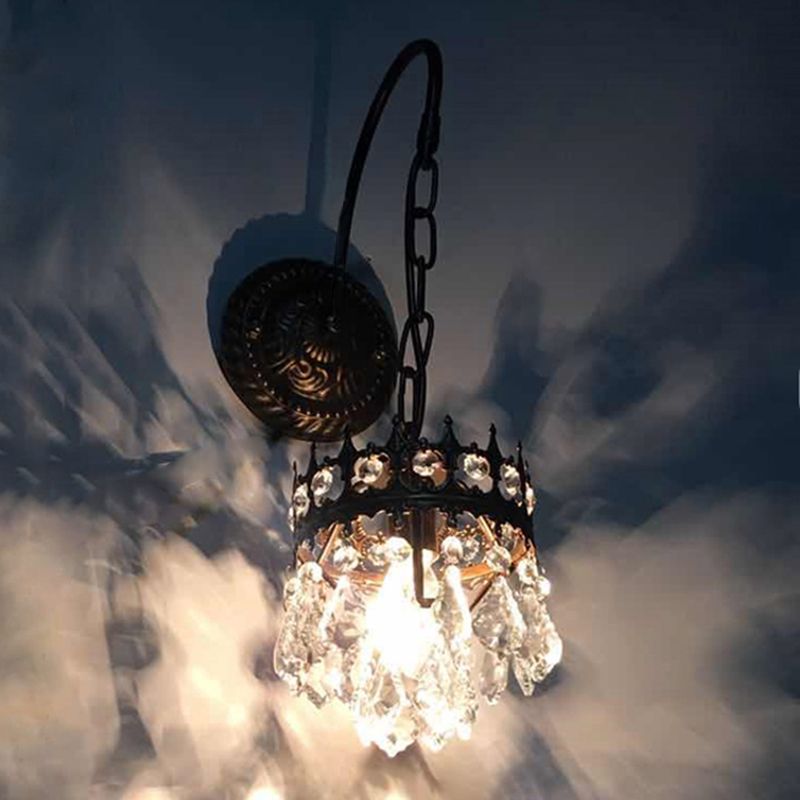 Éclairage mural en forme de couronne Modern Metallic Single-bulb Living Murn Lighting Murning with Crystal Drop