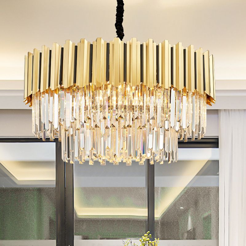 Round Shaped Tri-Prism Crystal Chandelier Pendant Light Post-Modern Gold Hanging Light